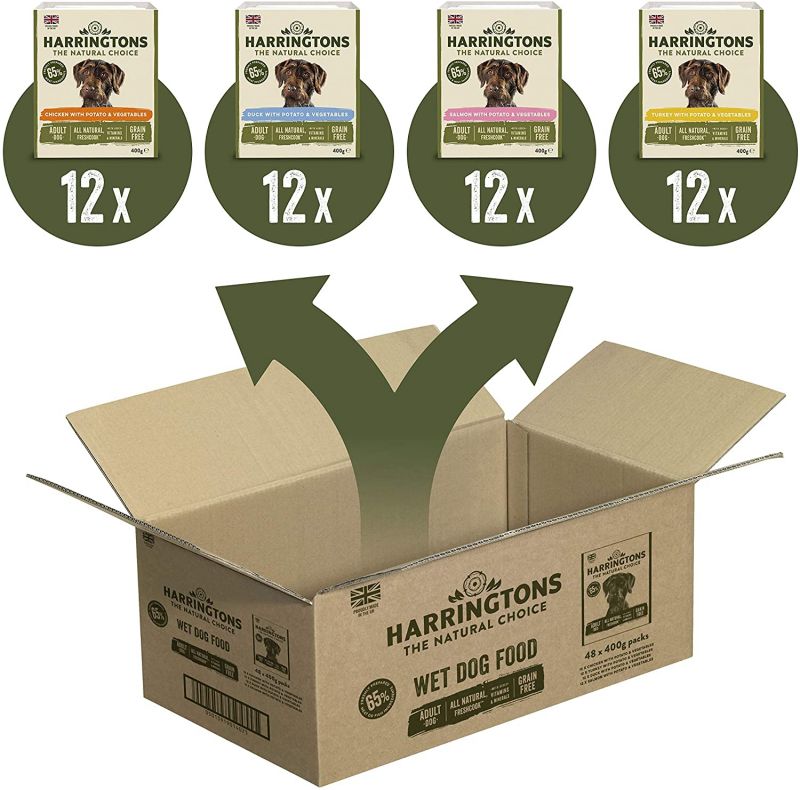 Harringtons Grain Free Wet Dog Food Mixed Flavours 48x400g
